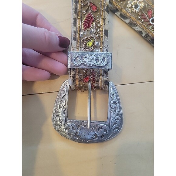 Sandy Duftler Designs Vintage Belt Silver Buckle Floral Embellished Leather L main image 7